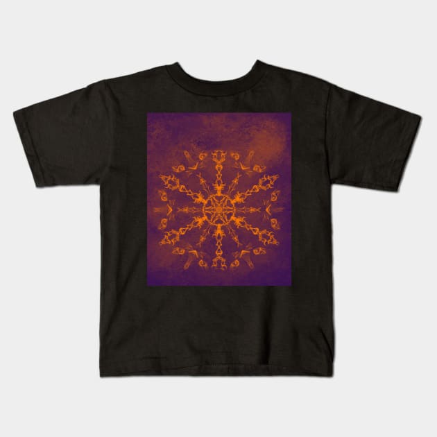 Fire wheel kaleidoscope Kids T-Shirt by hereswendy